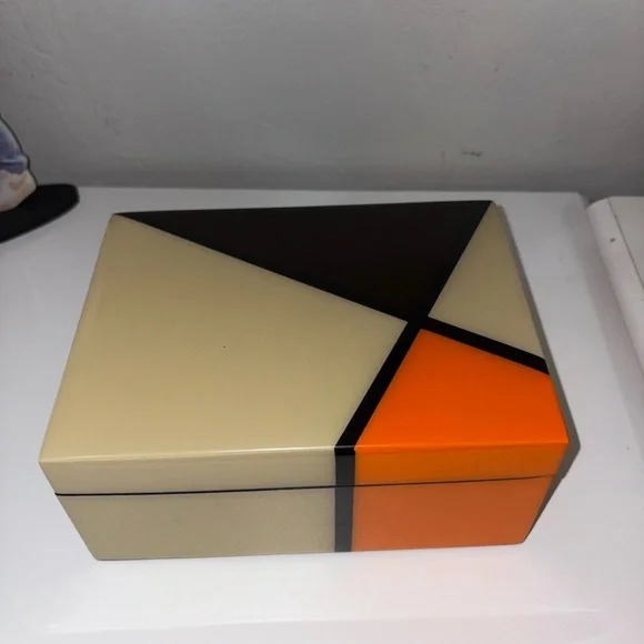 Pacific Connections Modern Orange and Cream Handcrafted Lacquered Wood Box
